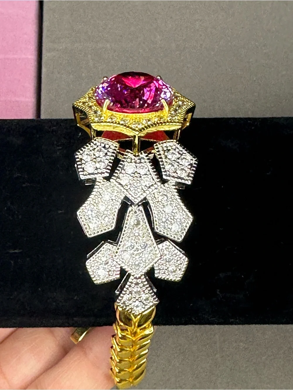 Pink Center Crystal Statement Bracelet